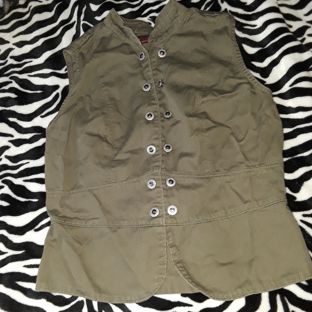 First Kiss double breasted military green vest